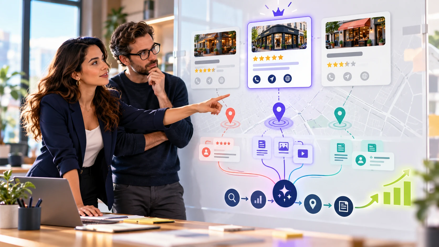 A business owner and strategist compare nearby businesses, source cards, and a practical improvement path.