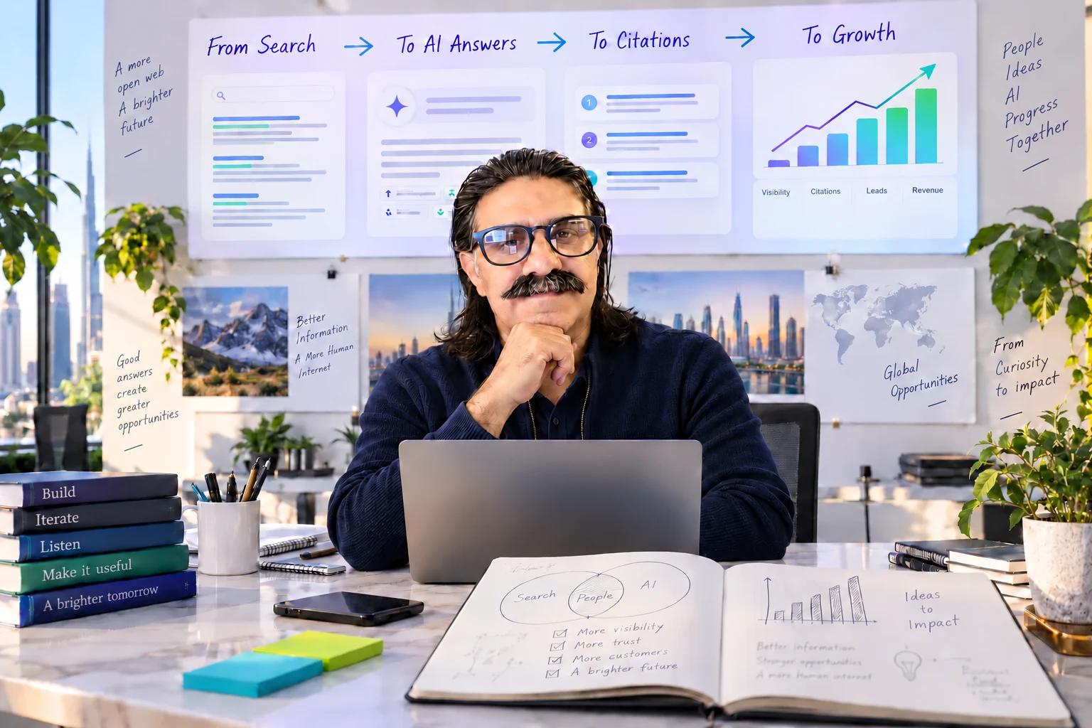 VisibleGen founder planning the journey from traditional search to AI answers, citations, and growth